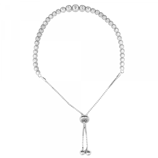 Graduated Cubic Zirconia Milled Edge Adjustable Bolo Bracelet Sterling Silver