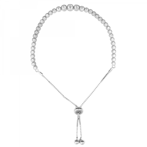 Graduated Cubic Zirconia Milled Edge Adjustable Bolo Bracelet Sterling Silver