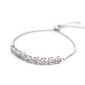 Lotus Flower Cubic Zirconia Adjustable Bolo Bracelet Sterling Silver