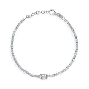 Emerald Bezel Set Centre Accent Cubic Zirconia 7.5" Tennis Bracelet Sterling Silver