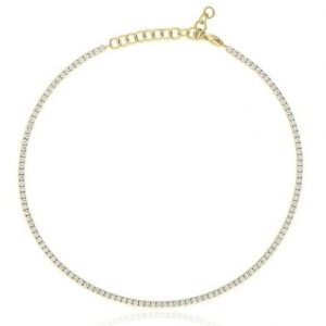2MM Cubic Zirconia Adjustable 9-10" Anklet Gold Plated Sterling Silver