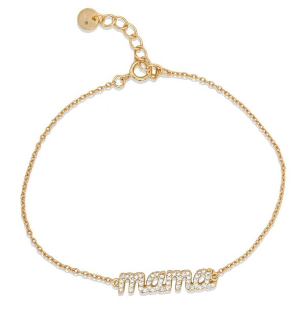mama Cubic Zirconia Adjustable 6.5-7.5" Bracelet Gold Plated Sterling Silver