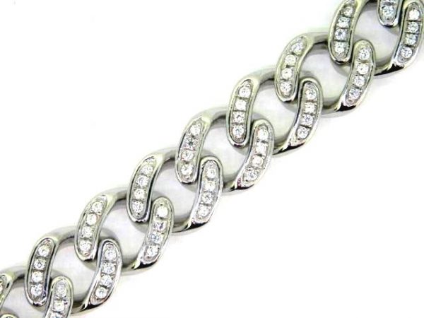 Cubic Zirconia Micro Pave Miami Cuban Link 8.75" Bracelet Sterling Silver/10MM
