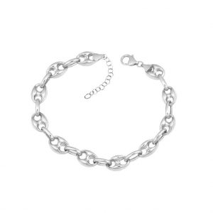 Puffed Mariner Link Adjustable 6.5-7.5" Bracelet Sterling Silver/6MM