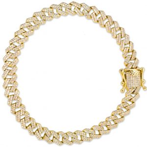 Cubic Zirconia Micro Pave Square Edge Cuban Link 8" Bracelet Gold Plated Sterling Silver/8MM