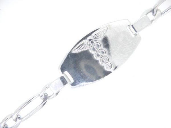 Medic Alert Figaro Link 7.5" Bracelet Sterling Silver  *Engravable