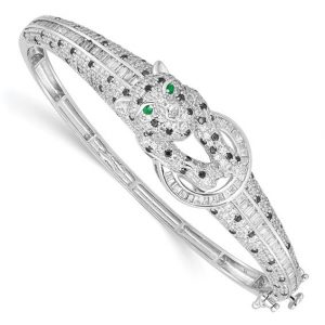 Panther Cubic Zirconia & Enamel Bangle Sterling Silver