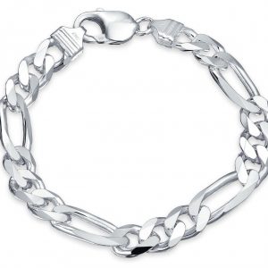 Solid Figaro Link 9"  Bracelet Sterling Silver Italian/11MM