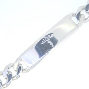 Medic Alert Solid ID Curb Link 9" Bracelet Sterling Silver Italian/10.5MM  *Engravable