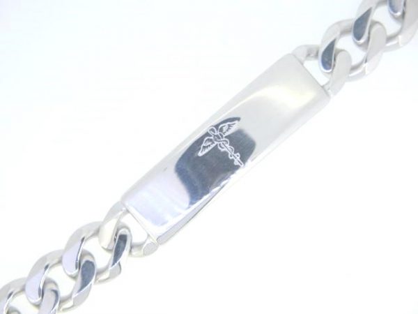 Medic Alert Solid ID Curb Link 9" Bracelet Sterling Silver Italian/10.5MM  *Engravable