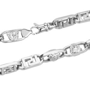 Greek Key Design 9" Fancy Link Bracelet Sterling Silver