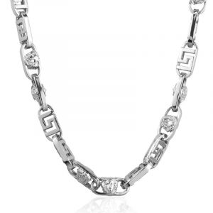 24" Greek Key Design Fancy Link Chain Sterling Silver/10MM