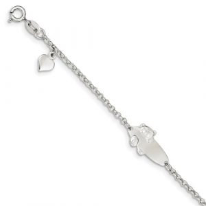 Teddy Bear Baby ID 5-6" Adjustable Bracelet Sterling Silver/Engravable