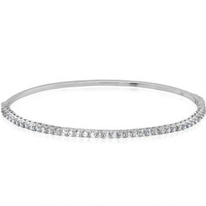 2MM Cubic Zirconia Oval Hinged Bangle Bracelet Sterling Silver