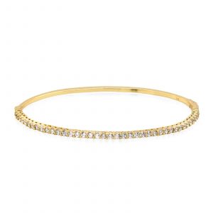 2MM Cubic Zirconia Oval Hinged Bangle Bracelet Gold Plated Sterling Silver