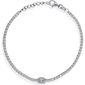 Oval Cut Bezel Set Centre Accent Cubic Zirconia Adjustable 7-7.5" Tennis Bracelet Sterling Silver