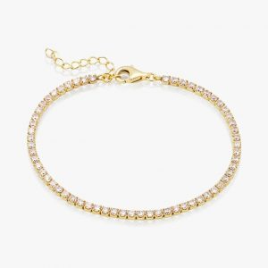 2MM Cubic Zirconia Adjustable 6.75-8" Tennis Bracelet Gold Plated Sterling Silver
