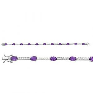 Sim. Amethyst & Cubic Zirconia 8" Tennis Bracelet Sterling Silver