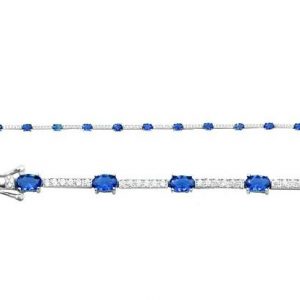 Sim. Sapphire & Cubic Zirconia 8" Tennis Bracelet Sterling Silver