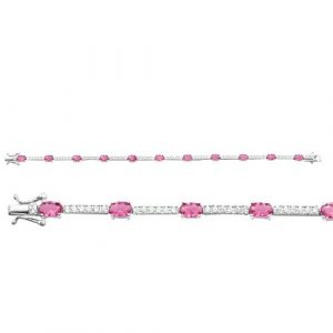 Pink & White Cubic Zirconia 8" Tennis Bracelet Sterling Silver