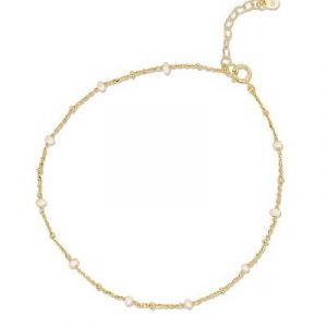 Fresh Water Pearl Station Satellite Link Adjustable Anklet 9-10" Gold Plated Sterling Silver