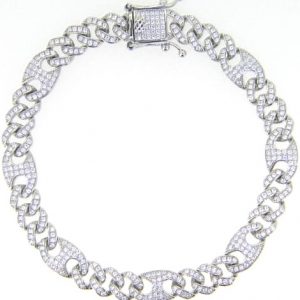 Cubic Zirconia Pave 3+1 Mariner & Curb Link 8.5" Bracelet Sterling Silver/8MM
