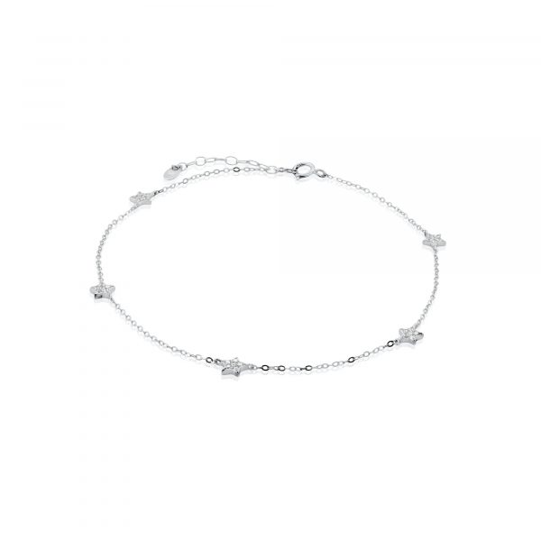 Multi Star Cubic Zirconia 9-10" Anklet Sterling Silver