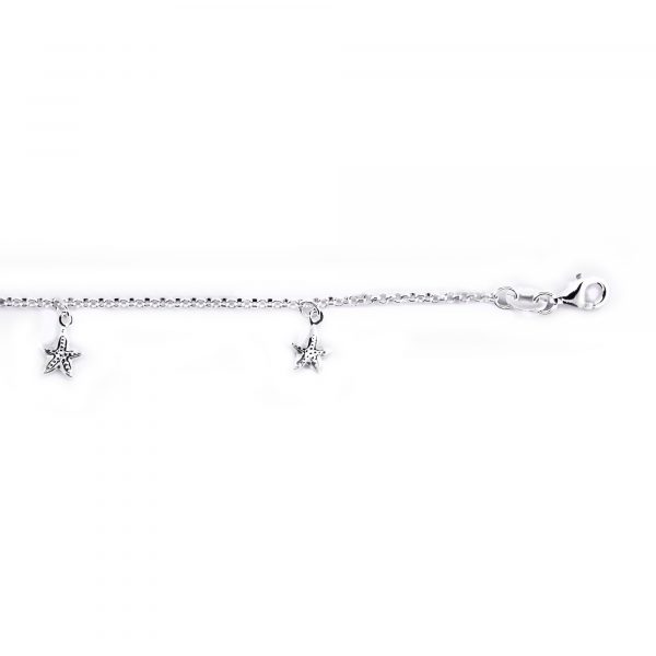 Multi Star Fish Dangle 9-10" Anklet Sterling Silver