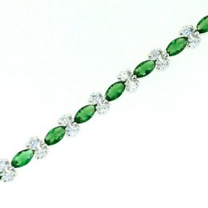 Sim. Emerald Marquise Shape & Cubic Zirconia 7" Tennis Bracelet Sterling Silver