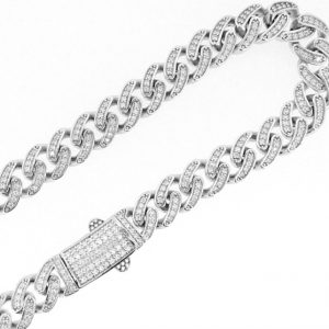 24" Miami Cuban Cubic Zirconia Pave Chain Sterling Silver/9MM