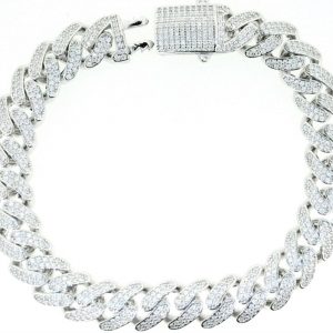 9" Miami Cuban Cubic Zirconia Pave Bracelet Sterling Silver/11MM