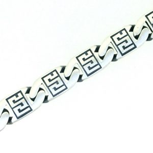 9" Greek Key Black Embossed Fancy Link Double Sided Solid Bracelet Matte Finish Sterling Silver/9MM