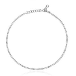 2MM Cubic Zirconia Adjustable 9-10" Anklet Sterling Silver