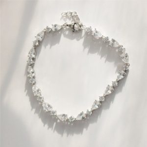 Pear Shape & Round Cubic Zirconia 7.5" Tennis Bracelet Sterling Silver