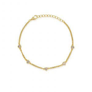 Heart Shape Cubic Zirconia 5 Station Curb Link 7" Bracelet Gold Plated Sterling Silver