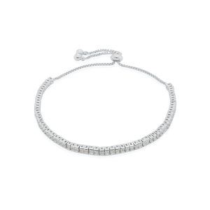 2MM Princess Cubic Zirconia Adjustable Bolo Bracelet Sterling Silver