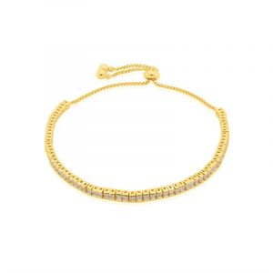 2MM Princess Cubic Zirconia Adjustable Bolo Bracelet Gold Plated Sterling Silver