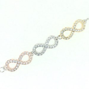 Infinity Cubic Zirconia Adjustable 7-8" Bracelet Tri Colour Gold Plated Sterling Silver