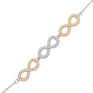 Infinity Cubic Zirconia Adjustable 7-8" Bracelet Tri Colour Gold Plated Sterling Silver