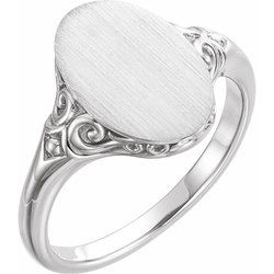 Oval Signet W/Scroll Design Ladies Ring Sterling Silver   *Engravable    *CLEARANCE-FINAL SALE*