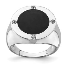 Cubic Zirconia & Sim. Onyx Round Gents Ring Sterling Silver/Size 11   **CLEARANCE-FINAL SALE**