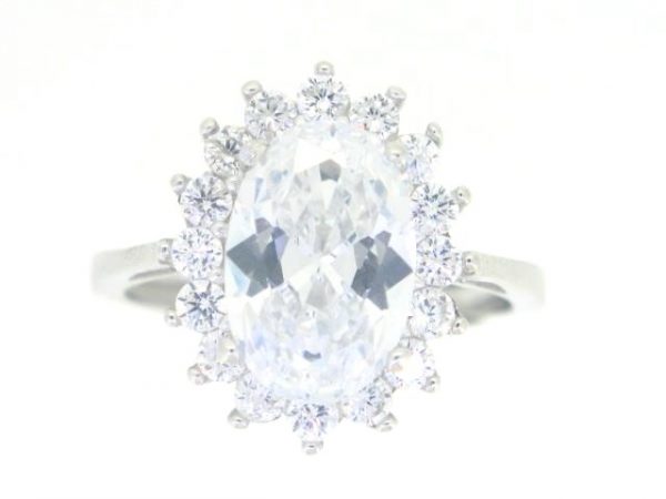 Cubic Zirconia Oval Cluster Ring Sterling Silver/Adjustable