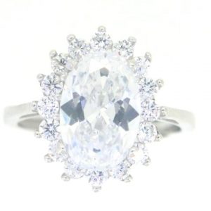 Cubic Zirconia Oval Cluster Ring Sterling Silver/Adjustable