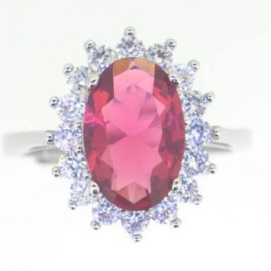 Sim.Ruby & Cubic Zirconia Cluster Ring Sterling Silver/Adjustable