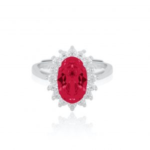Sim.Ruby & Cubic Zirconia Cluster Ring Sterling Silver/Adjustable