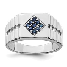 Genuine Blue Sapphire Gents Ring Sterling Silver/Size 11