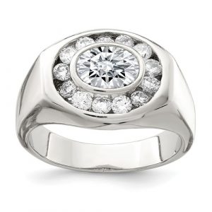 Cubic Zirconia Oval Cluster Gents Ring Sterling Silver/Size 10