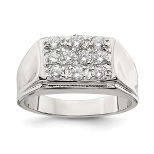 Cubic Zirconia Rectangular Cluster Gents Ring Sterling Silver/Size 10