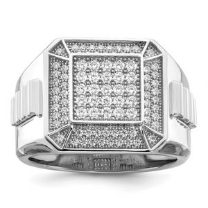 Cubic Zirconia Square Micro Pave Gents Ring Sterling Silver/Size 11