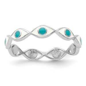 Multi Evil Eye Enamel Ladies Ring Sterling Silver/SIZE 7